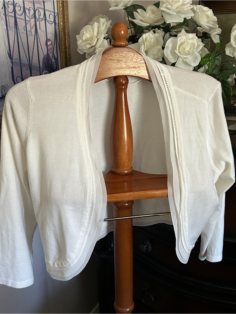 Women's Cream Open-Front Lightweight Shrug Sweater may fit Sz M/L